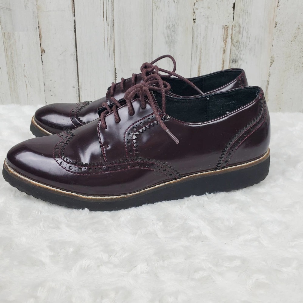 Steven by Steve Madden Wingtip Patent Oxford Shoes Maroon Size 8 - Picture 2 of 9